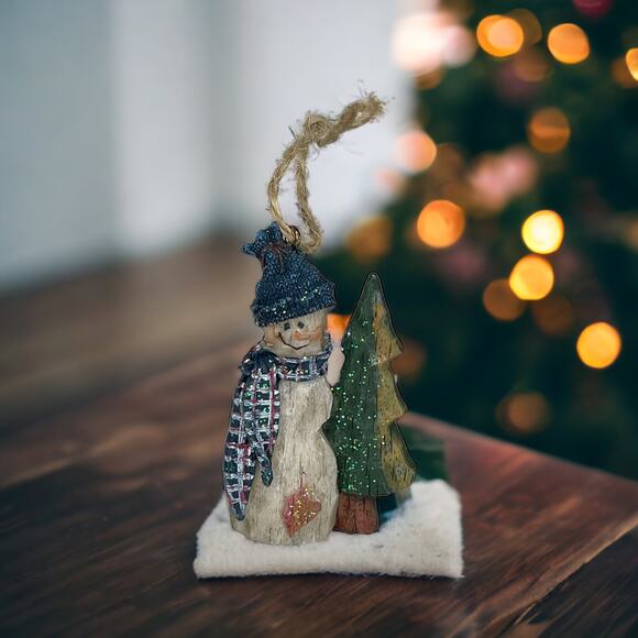 Rustic Country Snowman with Tree Ornament Christmas Ornament Country Christmas - Picture 6 of 9